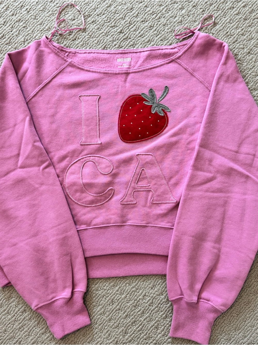 Hollister Pink Graphic Sweatshirt with Red Strawberry Patch - NWT!
